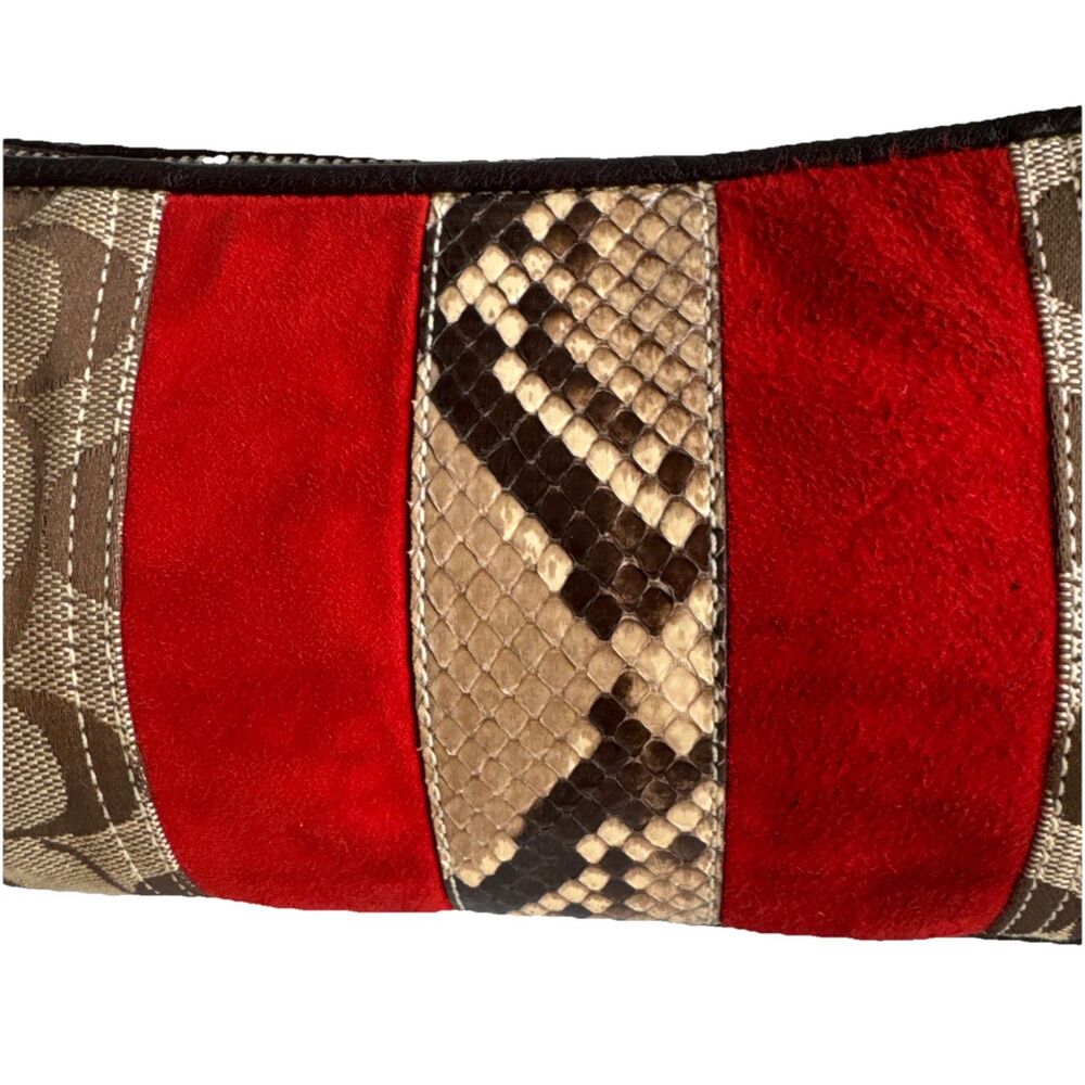 Coach Soho Demi Shoulder Bag Signature Tan Brown Red Suede Snake Y2K Vintage - Picture 12 of 15